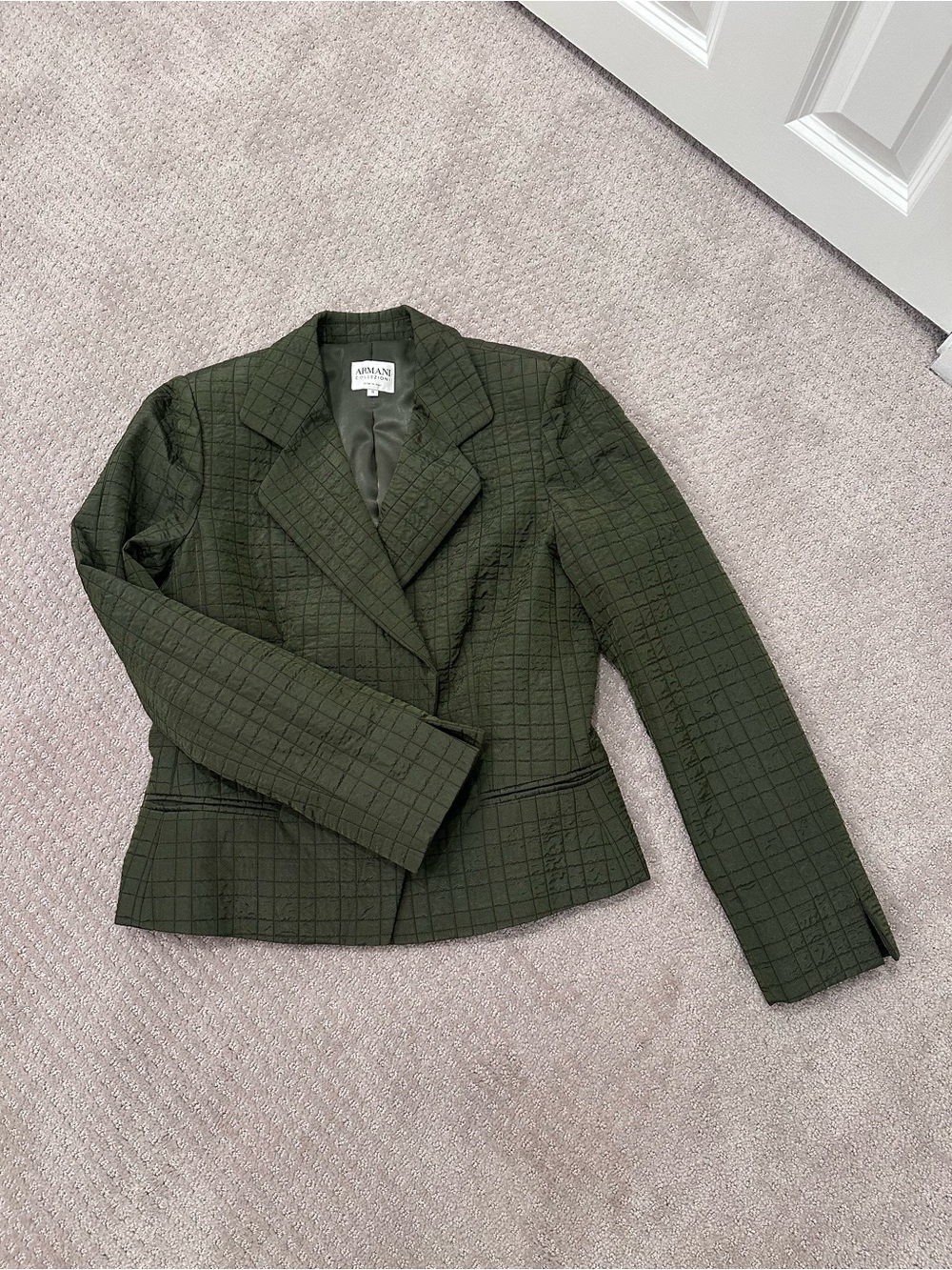 2001 Vintage Armani Collezioni Olive Textured Blazer Made Italy Sz 10